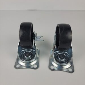 Set of 2 Swivel Caster Wheels Black Plastic Zinc Plated Steel Locking Brake 1237